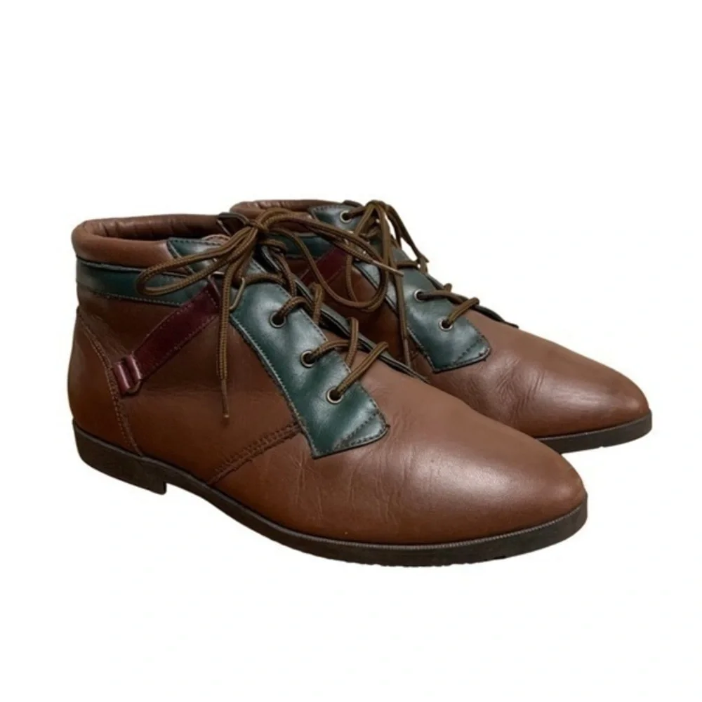Vintage • Brown Leather Equestrian Granny Ankle Boots 7 ASO Violet Harmon